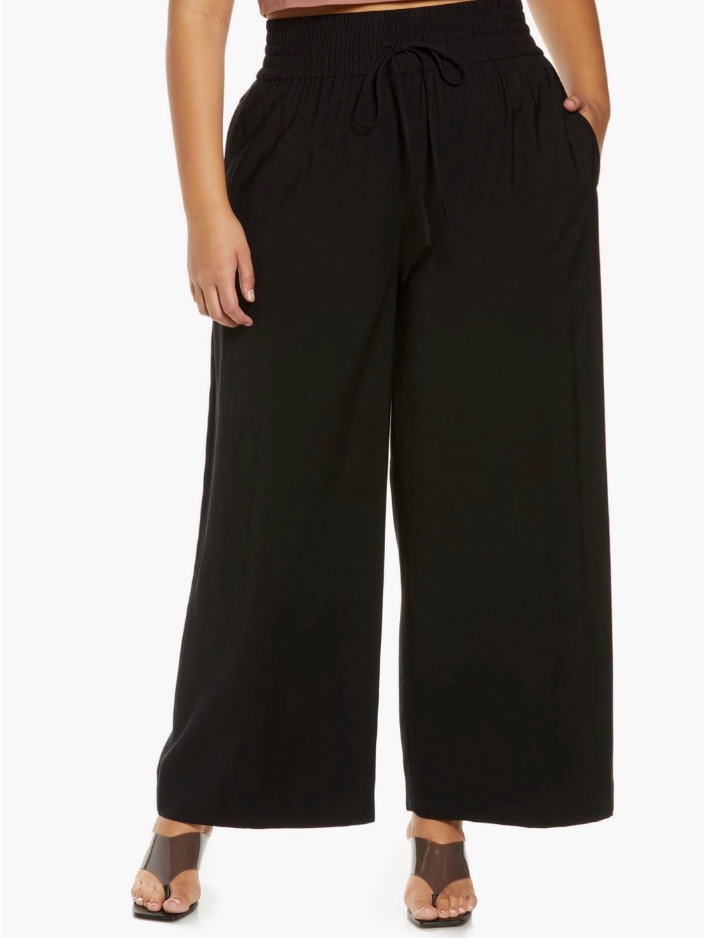 Open Edit Tie Waist Wide Leg Pants